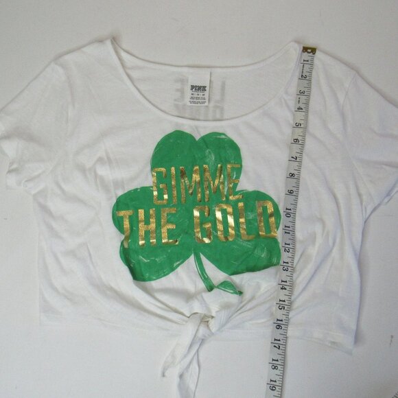 Pink Victoria's Secret GIMME THE GOLD Shamrock Cropped Tie Shirt Size XS - Picture 8 of 8